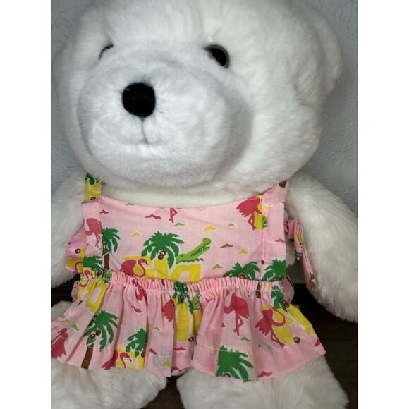 Vintage Sandy Shore JR Burdines Bear White Pink Flamingo Outfit Plush Stuffed - Picture 2 of 5